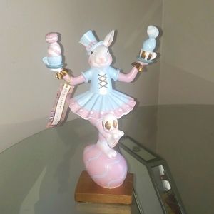 Easter Mad Hatter Bunny Ballerina Juggling Balancing Eggs & Teacups NEW 14"